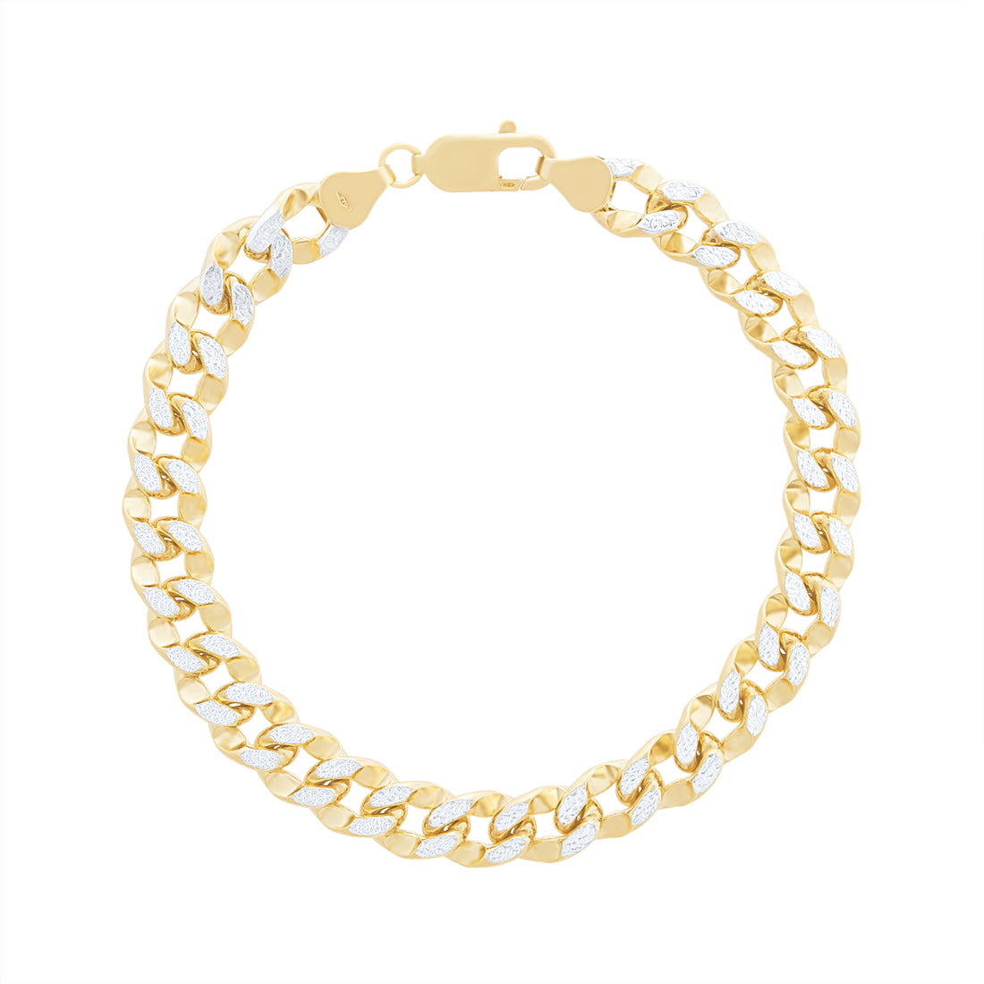 9ct Yellow Gold Silver Infused Two Tone Diamond Cut Curb Bracelet Bracelets Bevilles 