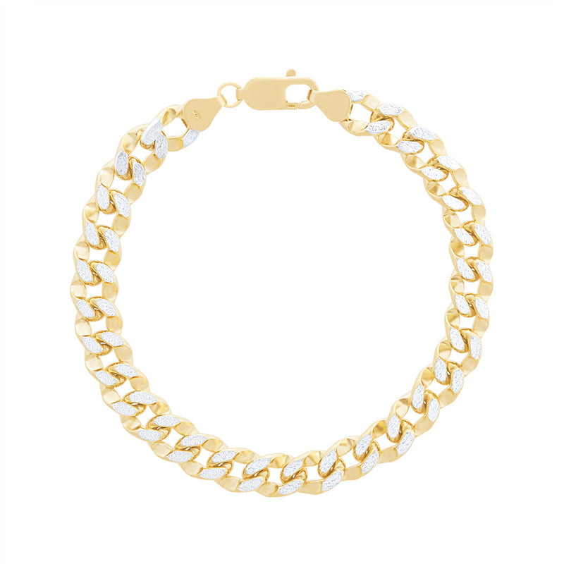 9ct Yellow Gold Silver Infused Two Tone Diamond Cut Curb Bracelet Bracelets Bevilles 