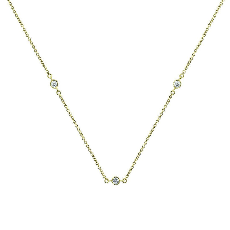 Round Bezel Cubic Zirconia Station Necklace in Silver Filled 9ct Yellow Gold Necklaces Bevilles 