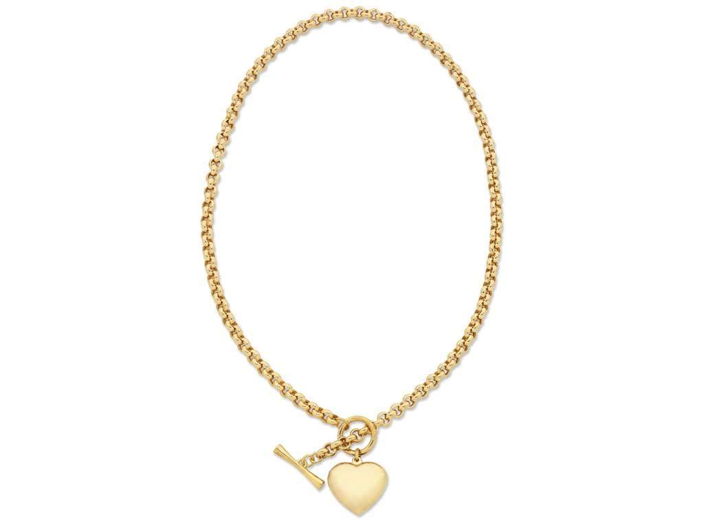 9ct Yellow Gold Silver Infused Belcher Heart FOB Necklace Necklaces Bevilles 