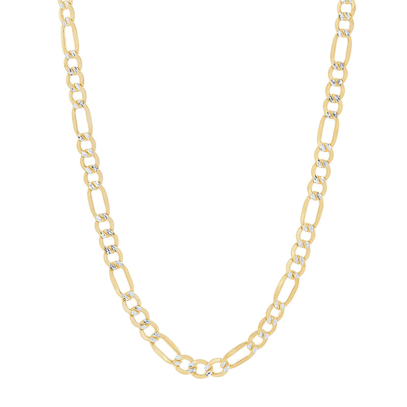 9ct Yellow Gold Silver Infused Two Tone Diamond Cut Figaro 1/3 Necklace Chain Necklaces Bevilles 