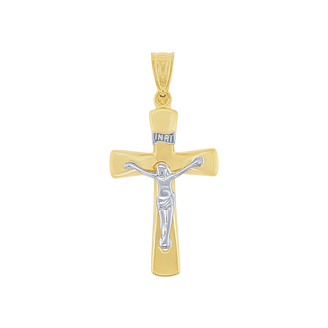 9ct Yellow Gold Silver Infused Crucifix Charm Necklaces Bevilles 