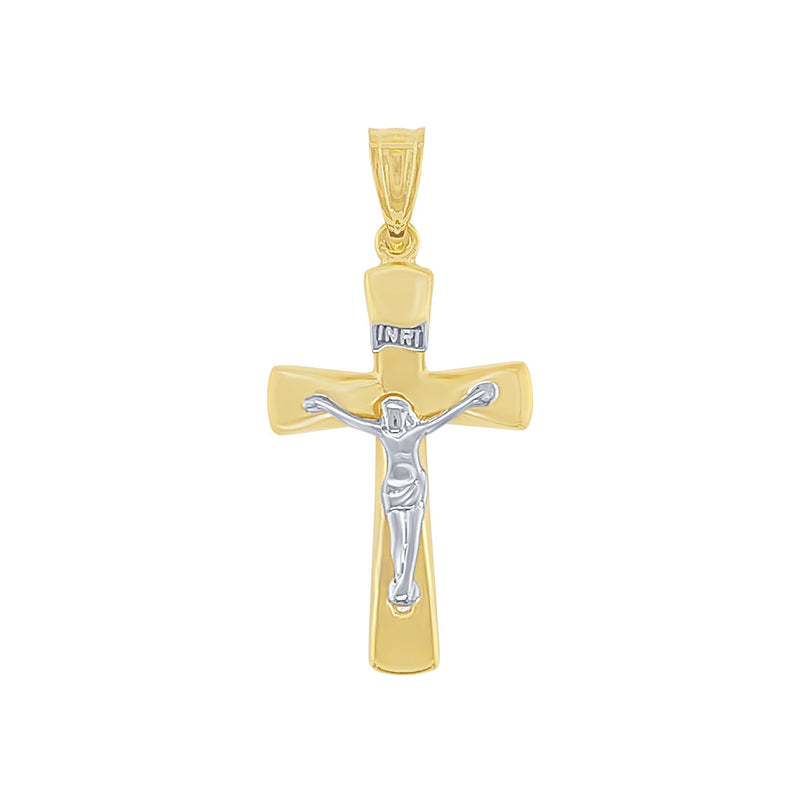 9ct Yellow Gold Silver Infused Crucifix Charm Necklaces Bevilles 
