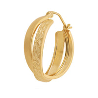 9ct Yellow Gold Silver Infused Double Hoop Earrings 3mm x 21mm Earrings Bevilles 