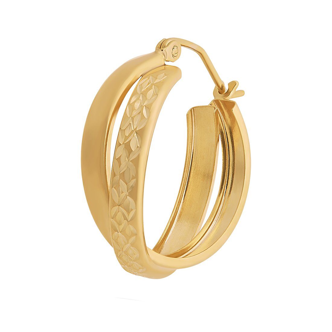 9ct Yellow Gold Silver Infused Double Hoop Earrings 3mm x 21mm Earrings Bevilles 
