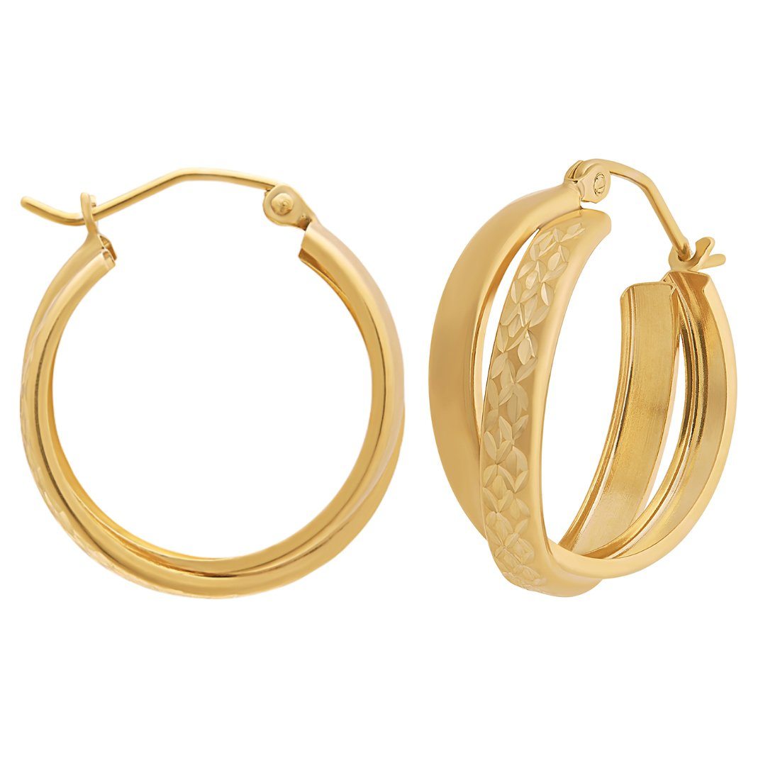 9ct Yellow Gold Silver Infused Double Hoop Earrings 3mm x 21mm Earrings Bevilles 