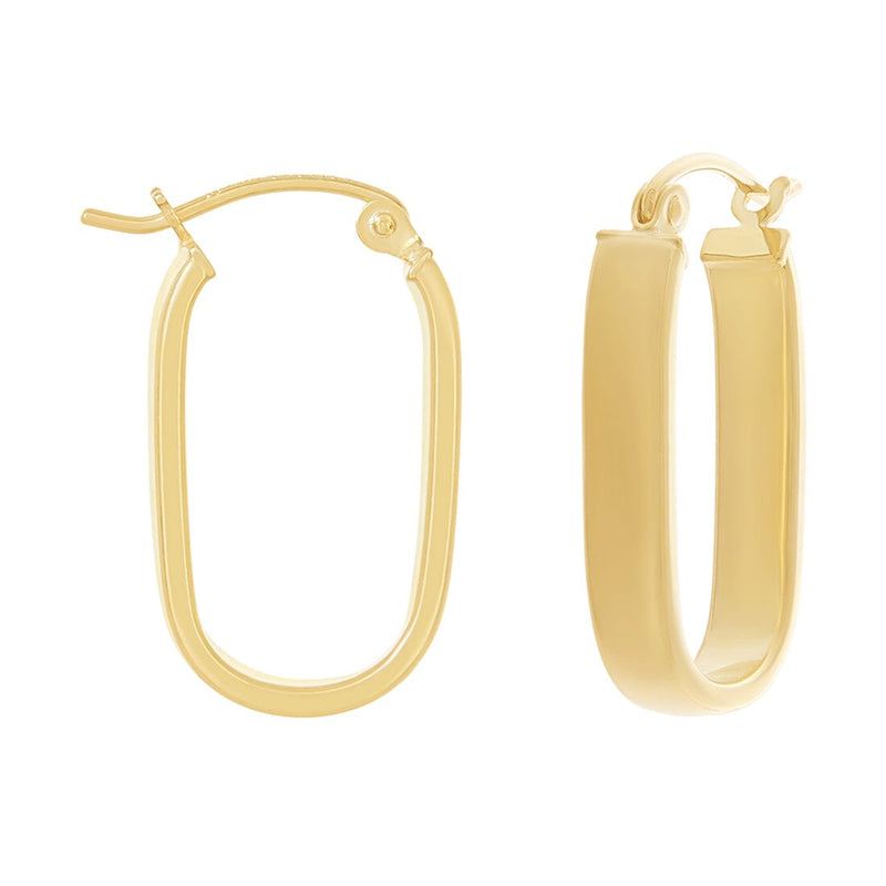 9ct Yellow Gold Silver Infused Oblong Hoop Earrings Earrings Bevilles 