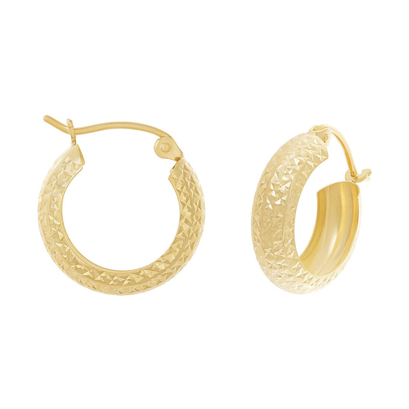 9ct Yellow Gold Silver Infused Diamond Cut Hoop Earrings 15mm Earrings Bevilles 
