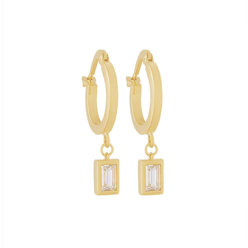 9ct Yellow Gold Silver Infused Hoop Earrings with Cubic Zirconia Drop Earrings Bevilles 