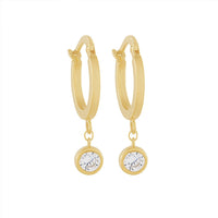 9ct Yellow Gold Silver Infused Hoop Earrings with Cubic Zirconia Drop Earrings Bevilles 
