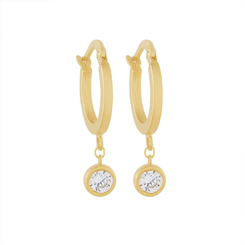 9ct Yellow Gold Silver Infused Hoop Earrings with Cubic Zirconia Drop Earrings Bevilles 