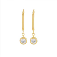 9ct Yellow Gold Silver Infused Hoop Earrings with Cubic Zirconia Drop Earrings Bevilles 