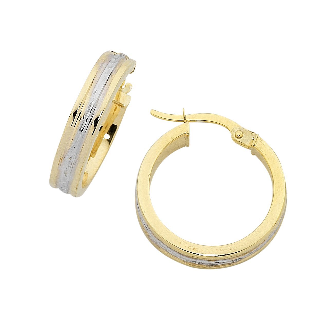 9ct Yellow Gold Silver Infused Two Tone Hoop Earrings Earrings Bevilles 