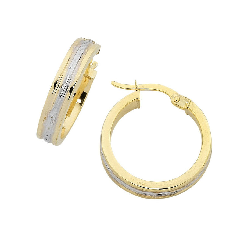 9ct Yellow Gold Silver Infused Two Tone Hoop Earrings Earrings Bevilles 