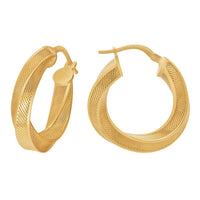 9ct Yellow Gold Silver Infused Fancy Twist Hoop Earrings 20mm Earrings Bevilles 