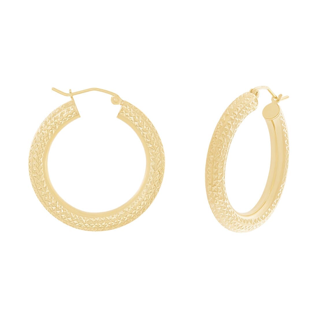 9ct Yellow Gold Silver Infused Diamond Cut Hoop Earrings 20mm Earrings Bevilles 