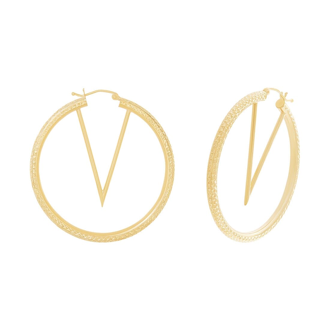 V Shape Centre Hoop Earrings in 9ct Yellow Gold Silver Infused 55mm Earrings Bevilles 