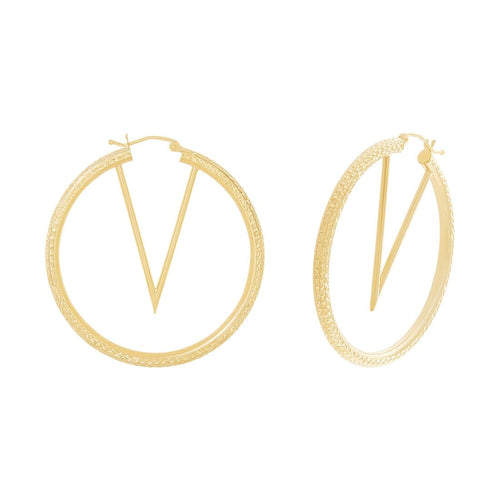 V Shape Centre Hoop Earrings in 9ct Yellow Gold Silver Infused 55mm Earrings Bevilles 