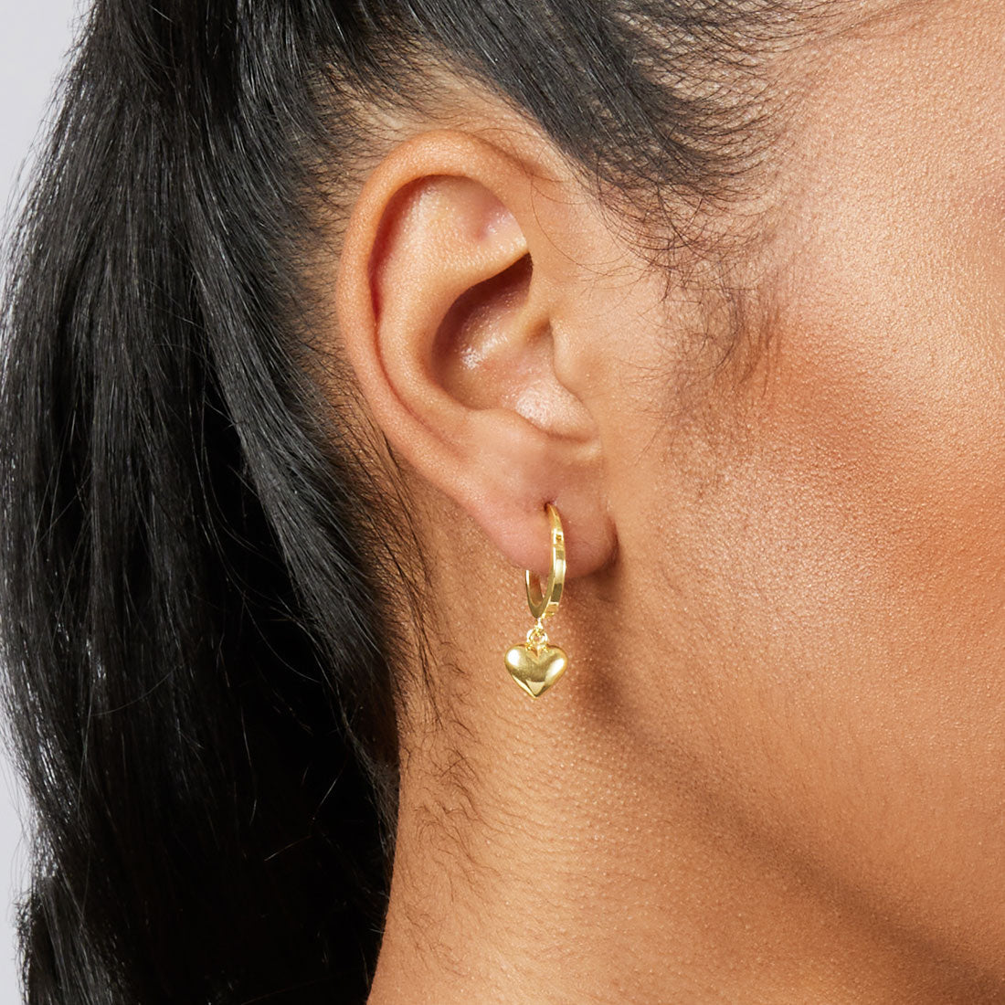 9ct Yellow Gold Silver Infusion Hoop Earrings with Heart Drop Earrings Bevilles 