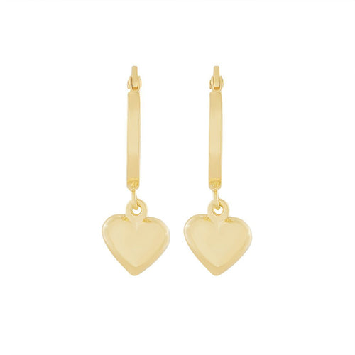 9ct Yellow Gold Silver Hoop Earrings with Heart Drop Earrings Bevilles 