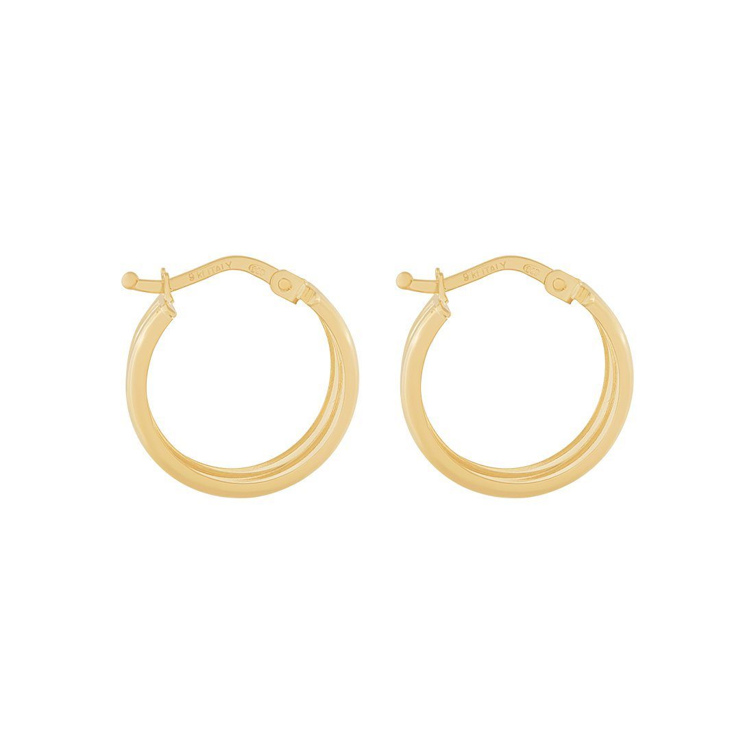 Double Round Hoop Earrings 20mm in 9ct Yellow Gold Silver Infusion Earrings Bevilles 
