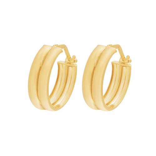 Double Round Hoop Earrings 20mm in 9ct Yellow Gold Silver Infusion Earrings Bevilles 