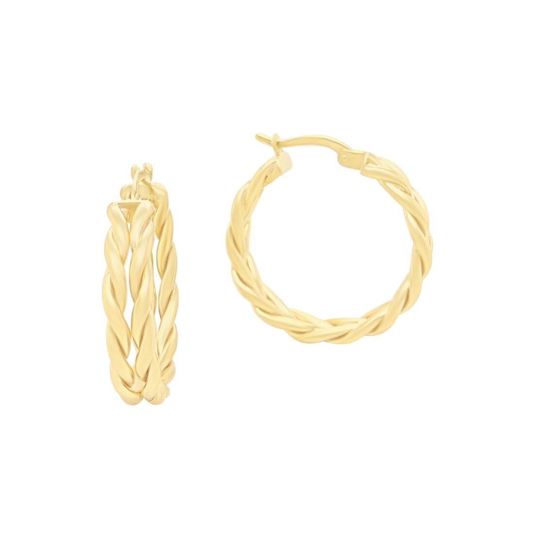 Double Twist Hoop Earrings in 9ct Yellow Gold Silver Infused Earrings Bevilles 