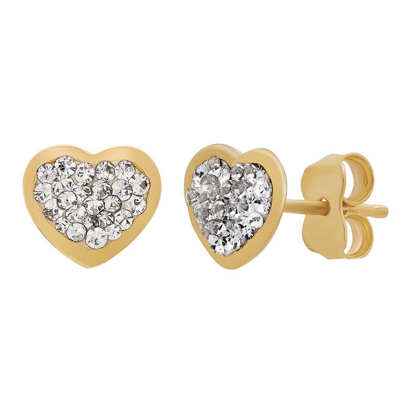 Crystal Heart Stud Earring in 9ct Yellow Gold Silver Infused Earrings Bevilles 