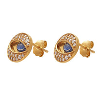 9ct Yellow Gold Silver Infused Evil Eye Stud Earrings with Cubic Zirconia Earrings Bevilles 
