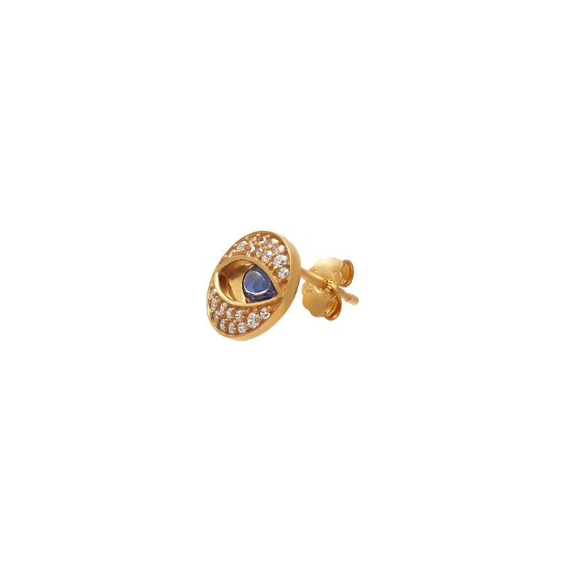 9ct Yellow Gold Silver Infused Evil Eye Stud Earrings with Cubic Zirconia Earrings Bevilles 