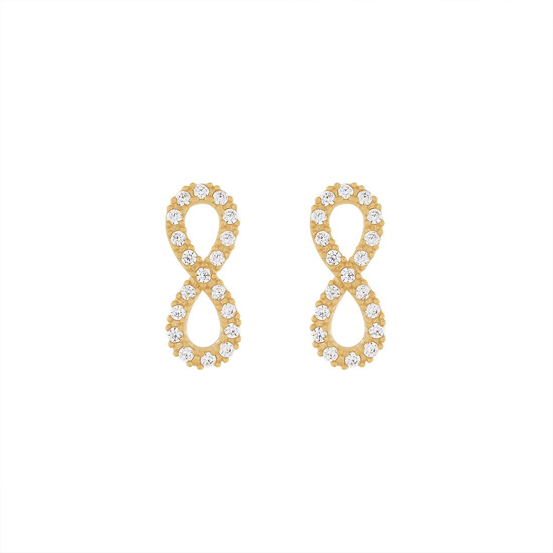 9ct Yellow Gold Silver Infused Infinity Stud Earrings with Cubic Zircona Earrings Bevilles 