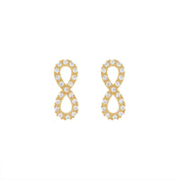 9ct Yellow Gold Silver Infused Infinity Stud Earrings with Cubic Zircona Earrings Bevilles 
