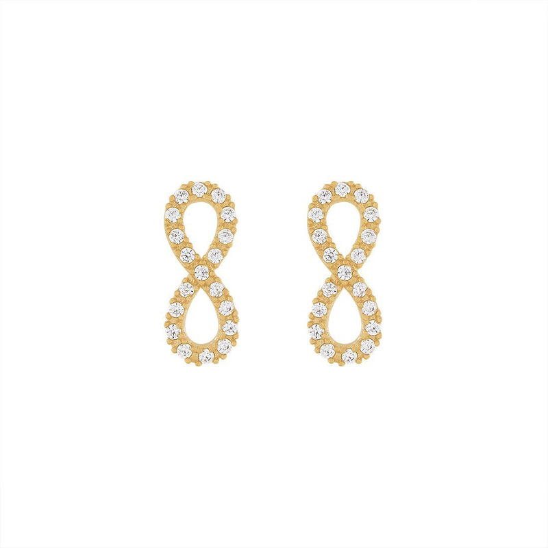 9ct Yellow Gold Silver Infused Infinity Stud Earrings with Cubic Zircona Earrings Bevilles 