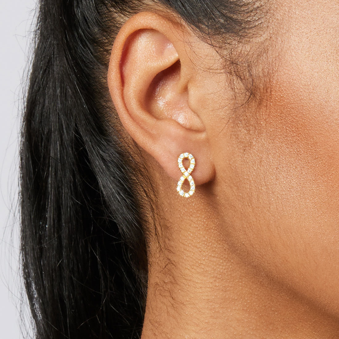 9ct Yellow Gold Silver Infused Infinity Stud Earrings with Cubic Zircona Earrings Bevilles 