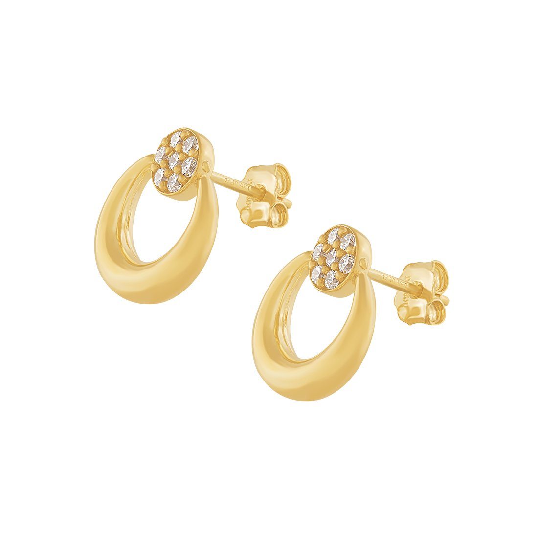 9ct Yellow Gold Silver Infused Half Moon Stud Earrings with Cubic Zircona Earrings Bevilles 