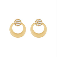 9ct Yellow Gold Silver Infused Half Moon Stud Earrings with Cubic Zircona Earrings Bevilles 