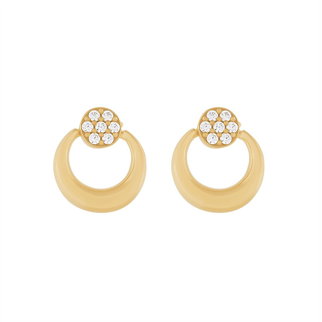 9ct Yellow Gold Silver Infused Half Moon Stud Earrings with Cubic Zircona Earrings Bevilles 