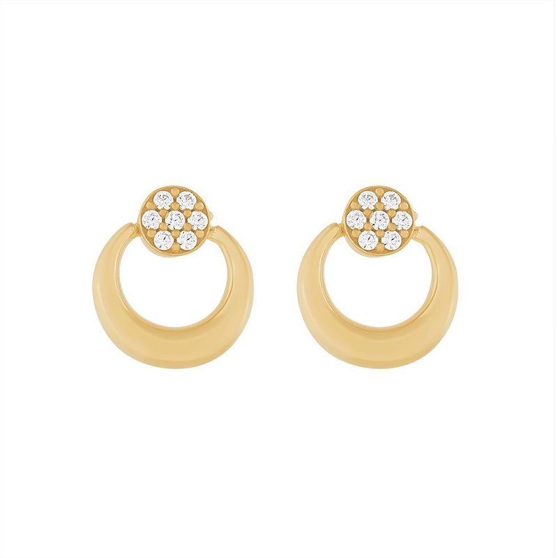9ct Yellow Gold Silver Infused Half Moon Stud Earrings with Cubic Zircona Earrings Bevilles 