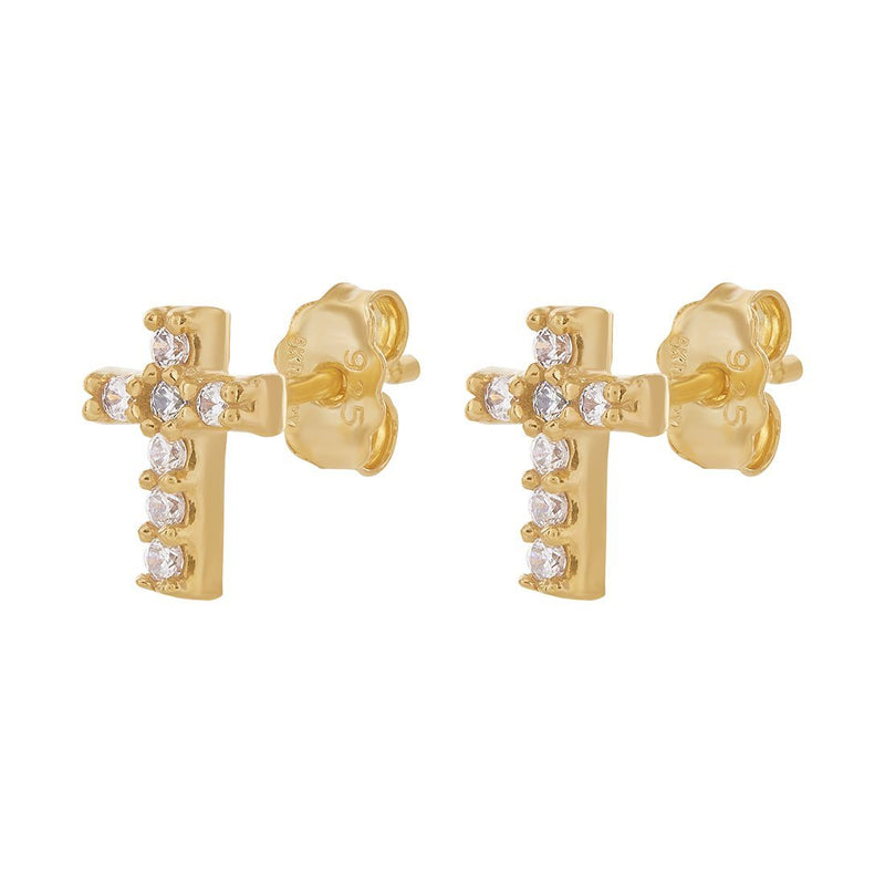 9ct Yellow Gold Silver Infused Cross Stud Earrings Earrings Bevilles 