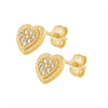 9ct Yellow Gold Silver Infused Heart Stud Earrings with Cubic Zircona Earrings Bevilles 