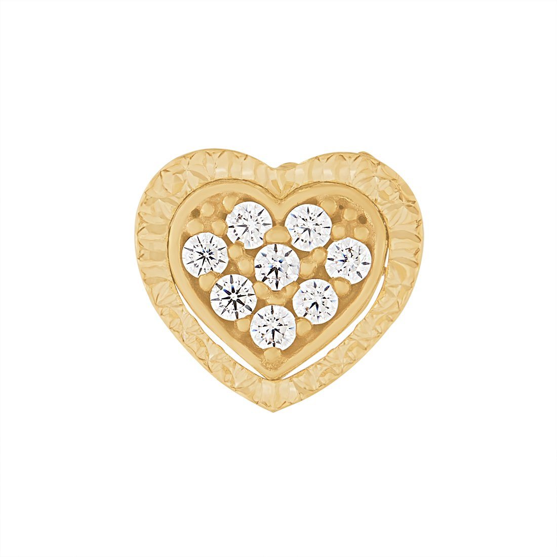 9ct Yellow Gold Silver Infused Heart Stud Earrings with Cubic Zircona Earrings Bevilles 