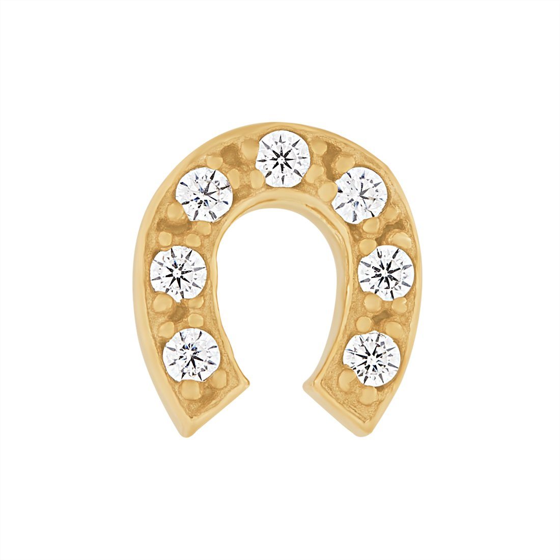 9ct Yellow Gold Silver Infused Horseshoe Stud Earrings with Cubic Zircona Earrings Bevilles 