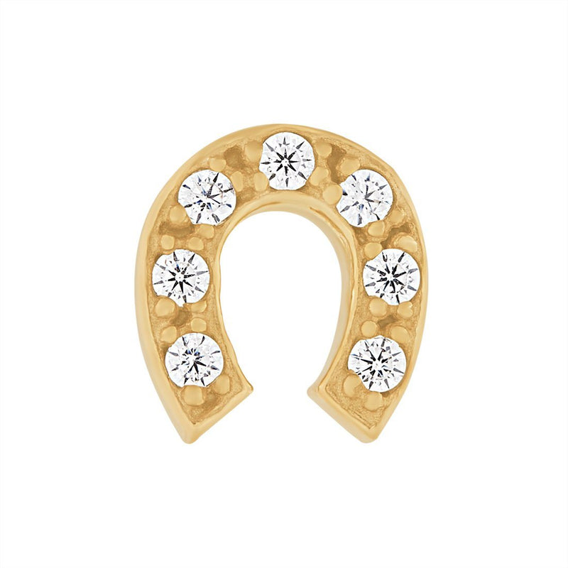 9ct Yellow Gold Silver Infused Horseshoe Stud Earrings with Cubic Zircona Earrings Bevilles 