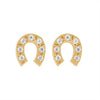 9ct Yellow Gold Silver Infused Horseshoe Stud Earrings with Cubic Zircona Earrings Bevilles 