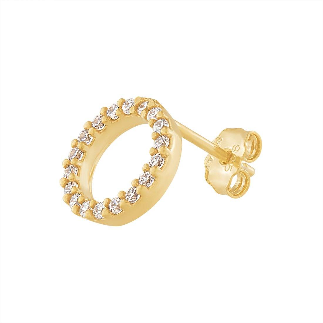 9ct Yellow Gold Silver Infused Circle Stud Earrings with Cubic Zircona Earrings Bevilles 