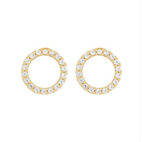 9ct Yellow Gold Silver Infused Circle Stud Earrings with Cubic Zircona Earrings Bevilles 