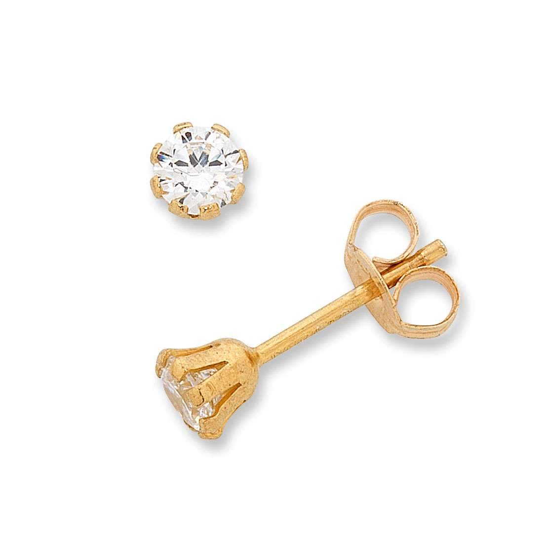 9ct Yellow Gold Silver Infused Cubic Zirconia Earrings 5mm Earrings Bevilles 