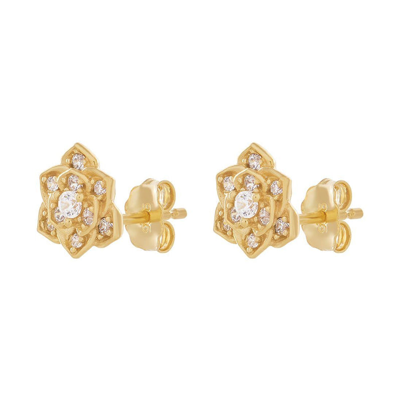 9ct Yellow Gold Silver Infused Rose Stud Earrings Earrings Bevilles 