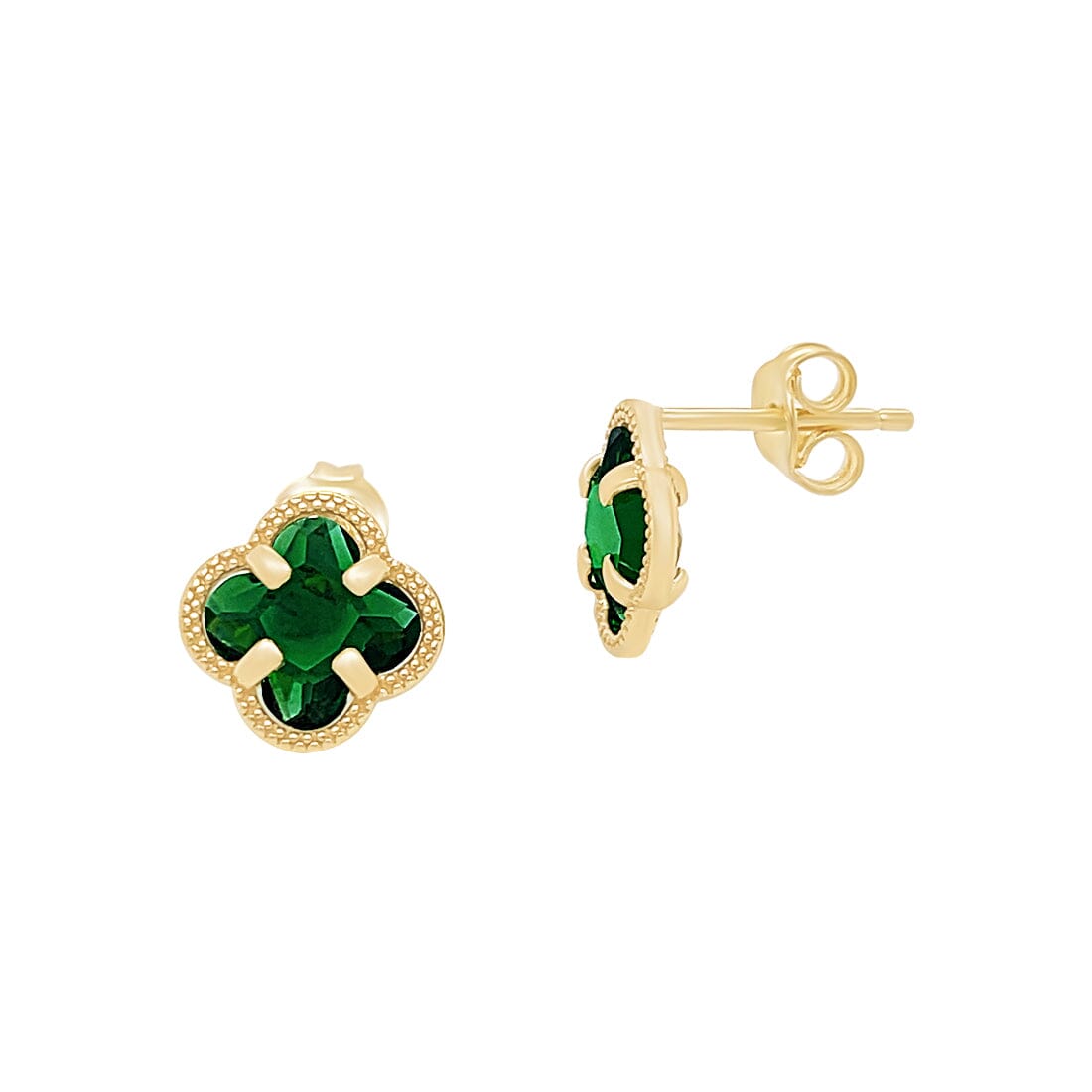 9ct Yellow Gold Silver Infused Green Stone Four Leaf Clover Stud Earrings Earrings Bevilles 