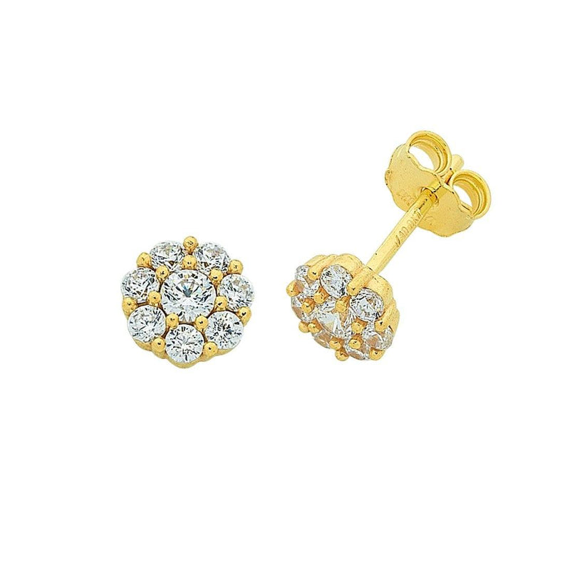 9ct Yellow Gold Silver Infused Cubic Zirconia Flower Stud Earrings Earrings Bevilles 